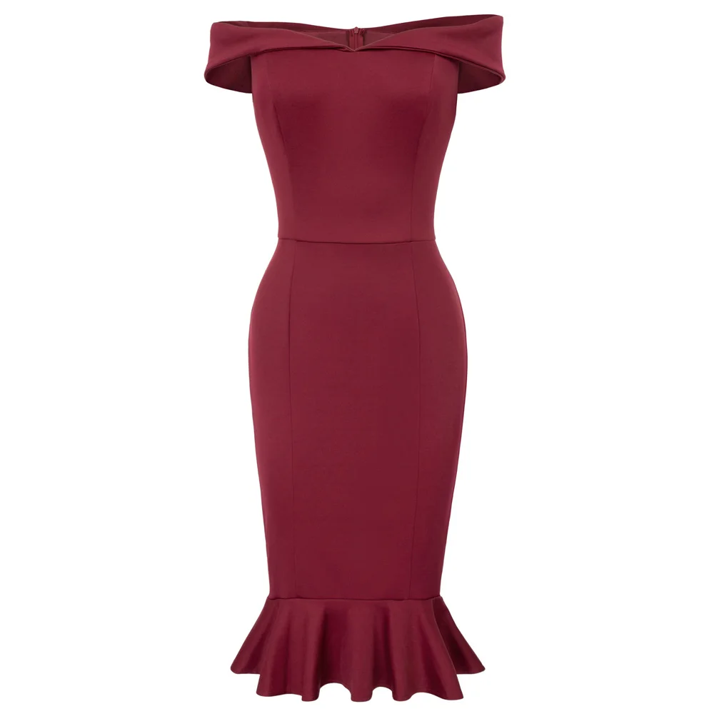 

Sexy Women Off Shoulder Hips-wrapped Mermaid Bodycon Pencil Dress Clubwear