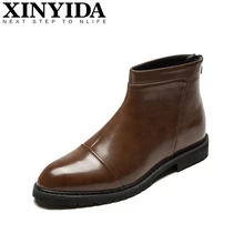 Винтажные мужские Ботинки martin с острым носком; повседневные дышащие кожаные ботинки без застежки; ботильоны; модные ботинки в байкерском стиле; Мужская обувь; размеры 38-44