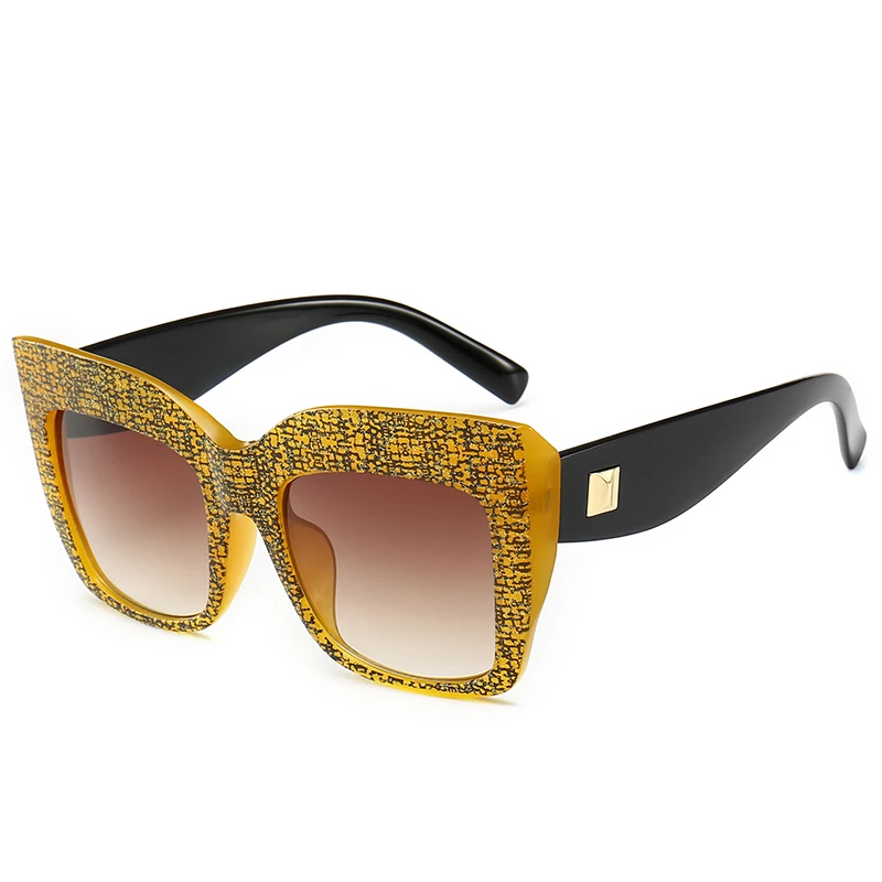 Женские солнцезащитные очки больших размеров, смелые качественные солнцезащитные очки для женщин, квадратная оправа с заклепками, кошачий глаз, дизайнерские оттенки, UV400, Gafas Femme - Цвет линз: Texture Tea