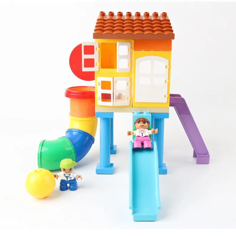 

Compatible With Legoings Duploe Large Particle Building Blocks Diy Set Amusement Park Silde Swing Tube Door Ball Accessories Toy