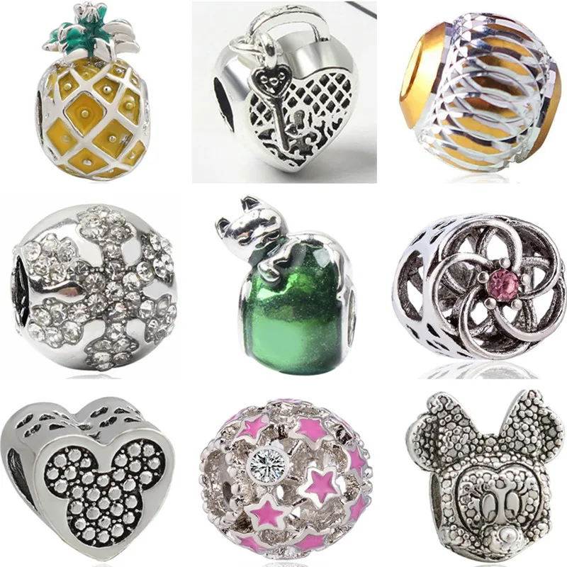 

European DIY Beads Small Watermelon 7 Dwarves Crown Stars Alloy Beads Fit Original Pandora Charms Bracelets for Women Accessory