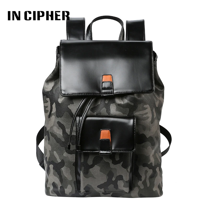 

[In Cipher] PU Leather Camouflage Laptop Backpack Waterproof Students Bag Simple Travel Renovate Backpacks