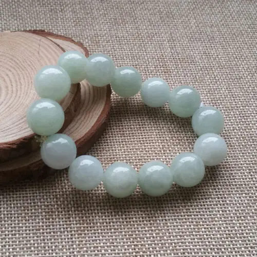 

435 Vintage 14 Beads Certified Grade A Natural Green Jade Jadeite Bracelet Bangle