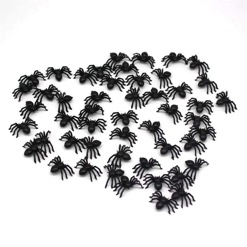 Cosplay&ware 50pcs Plastic Black Spider Trick Toy Halloween Haunted Prop Decorations Christmas Children’s Day -Cosplayware Store