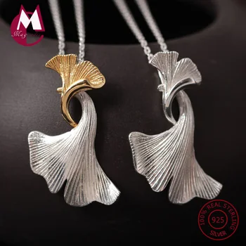 

925 Sterling Silver Necklaces & Pendant For Women Handmake Ginkgo Leaves Pendant Original Design DIY Plant Fine Jewelry YN34
