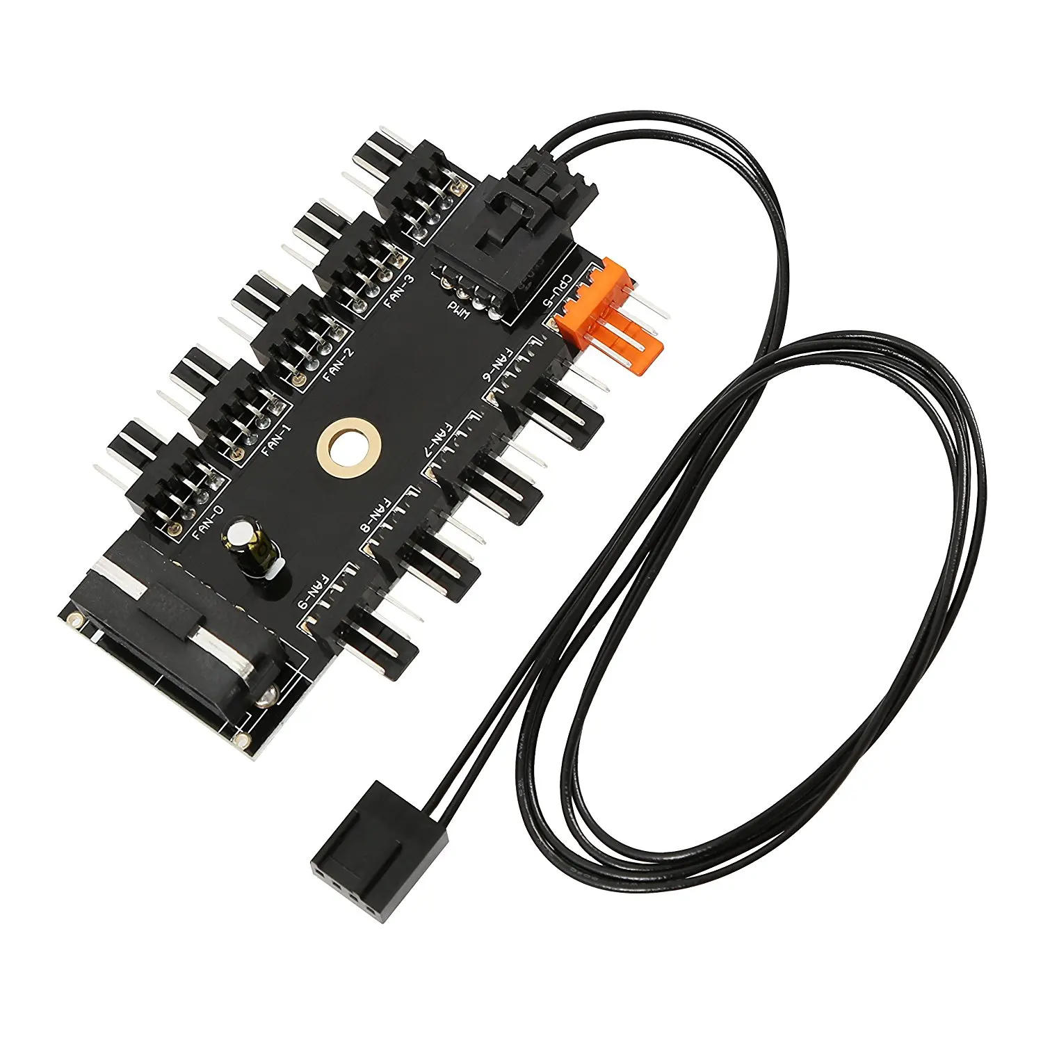 Chassis Fan Hub CPU Cooling HUB 10 Port 12V 4 Pin Fan PWM Fan Hub SATA Molex Controller Power Supply Speed Adapter Mining