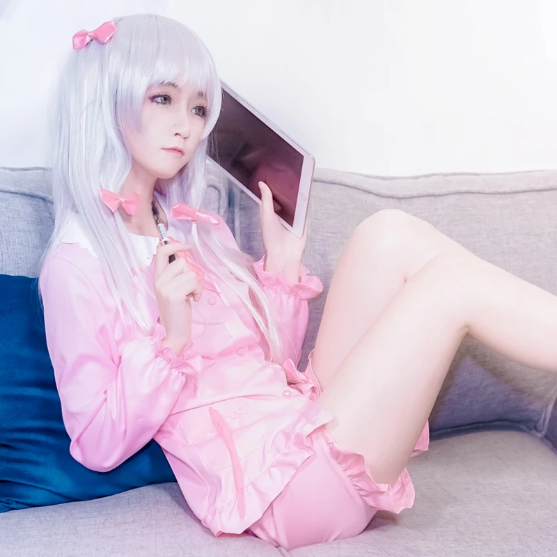

Anime Eromanga Sensei Cosplay Izumi Sagiri Sleepwear Uniform Costume Full Set Cute Lolita Pink Pajamas Outfit