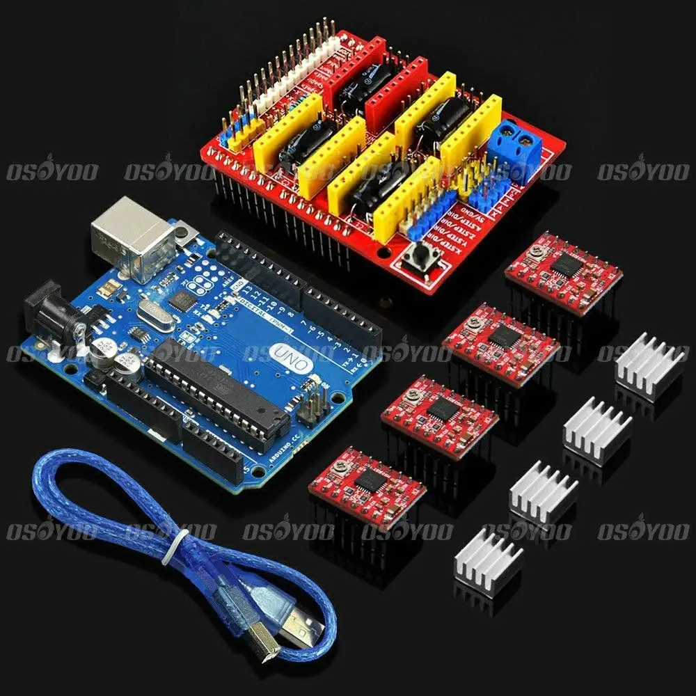 

UNO R3 Board + CNC Shield Expansion Board + 4 x A4988 Stepper Motor Driver with Heat Sink for Arduino 3D Printer