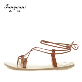 

Fanyuan Fashion Ankle Strap Sandals Comfort Casual Cross-tied Flats Lace-Up women's shoes summer Solid Narrow Band shoes