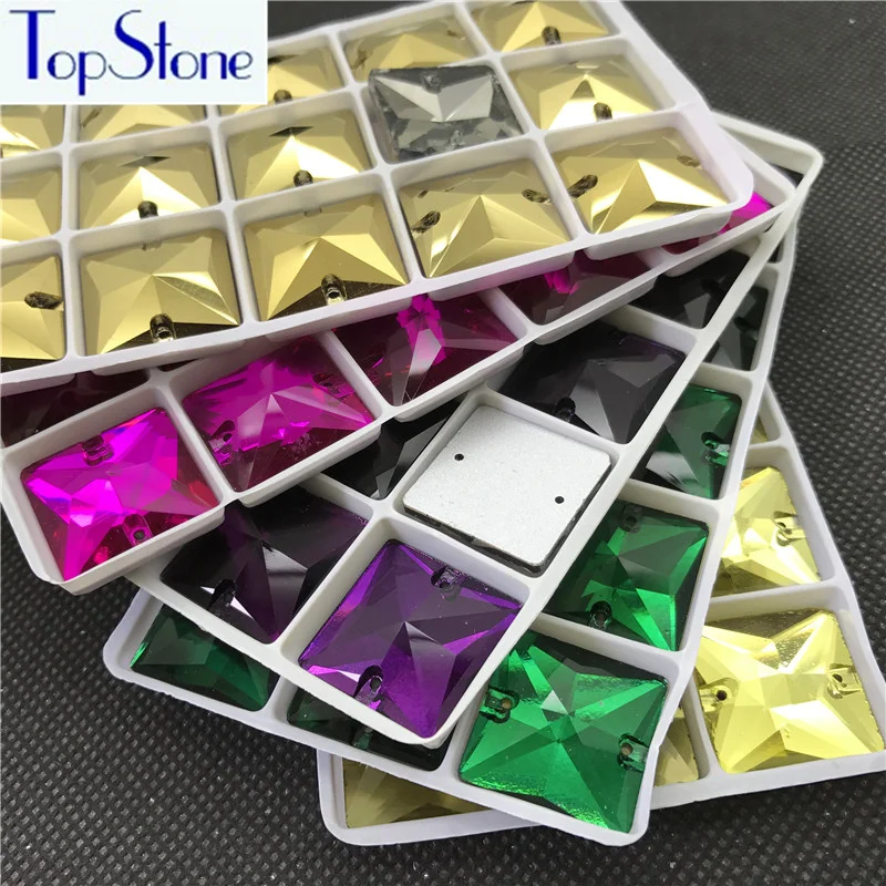 

Topstone 22mm Big Square Sew on Rhinestones Glass Crystal Sew-on stone multi colors Beads Craft Supplies