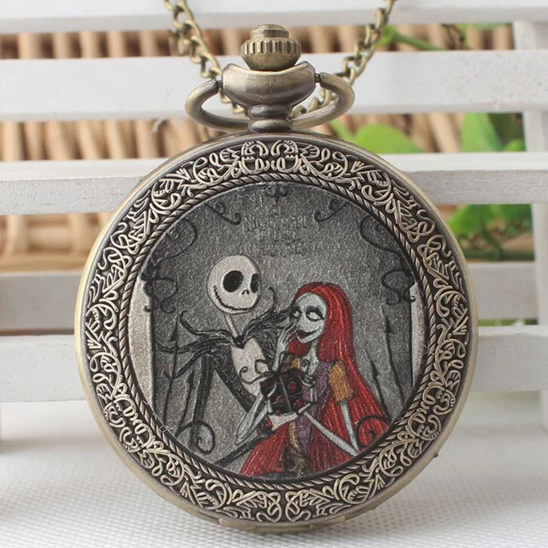 Fashion European American style new The Nightmare Before Christmas quartz pocket watch classic animation the Christmas gift european and american movies aladdin and the magic lamp quartz pocket watch do the old flip quartz watch chain table ds274