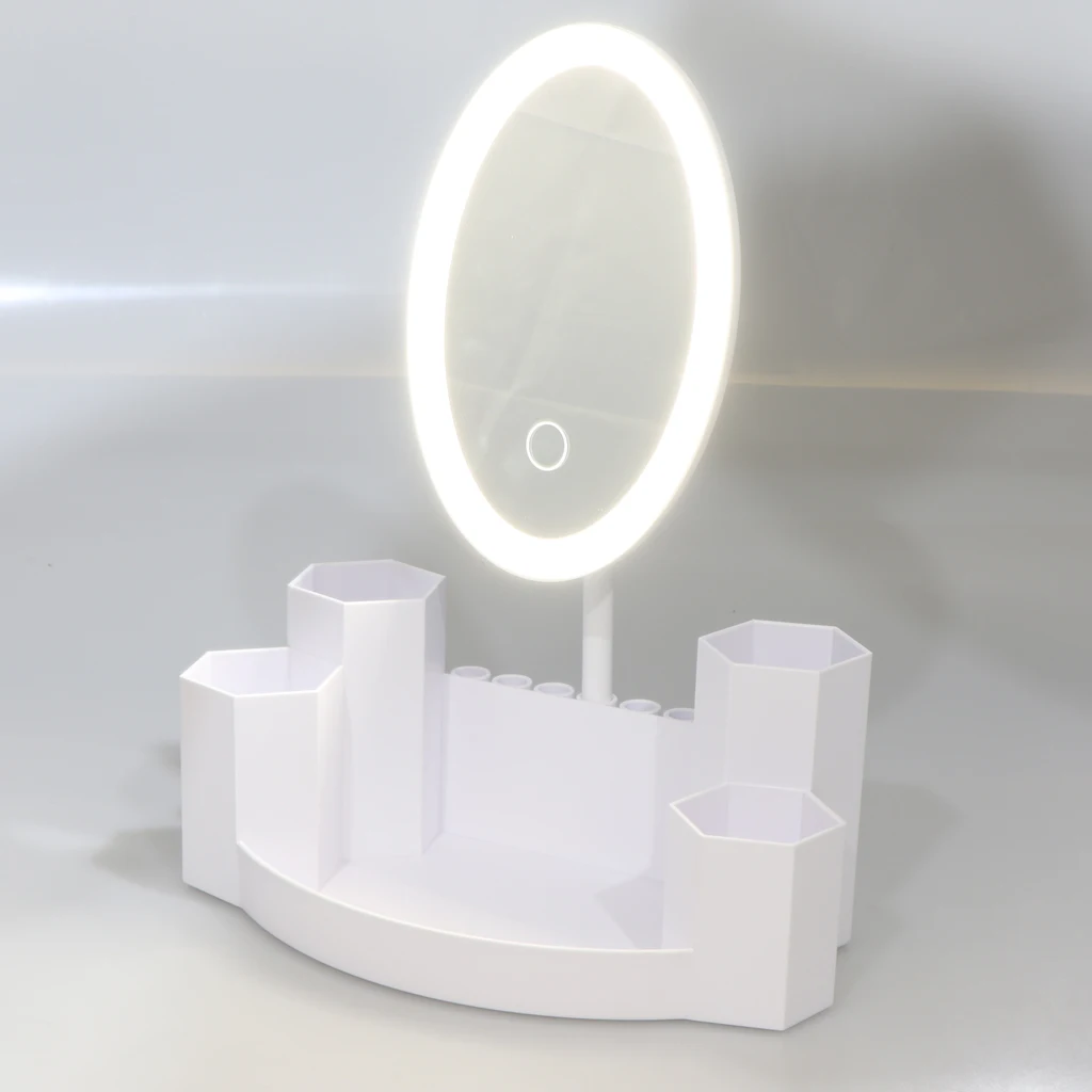 MagiDeal Adjustable Angle Premium Makeup Mirror With LED Lights Cosmetic Mirror Make Up Organizer Stand