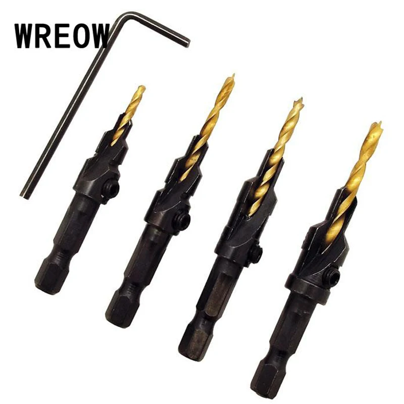 4PCS 6 8 10 12 Hex Quick Change Shank Woodworking Countersink