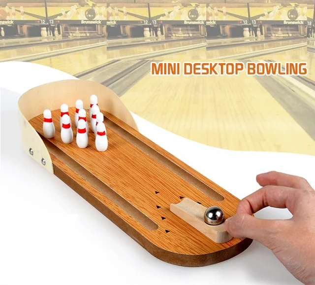 US $14.90 DIY Mini Bowling Games Bowling Model Wooden Miniature Bowling Ball Set for Kids Adults Party Fun DI