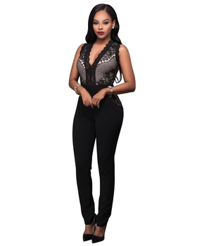 

2018 Summer Rompers Women Jumpsuit Sexy Deep V Neck Women Playsuit Mesh Patchwork Bodycon Summer Jumpsuit Backless