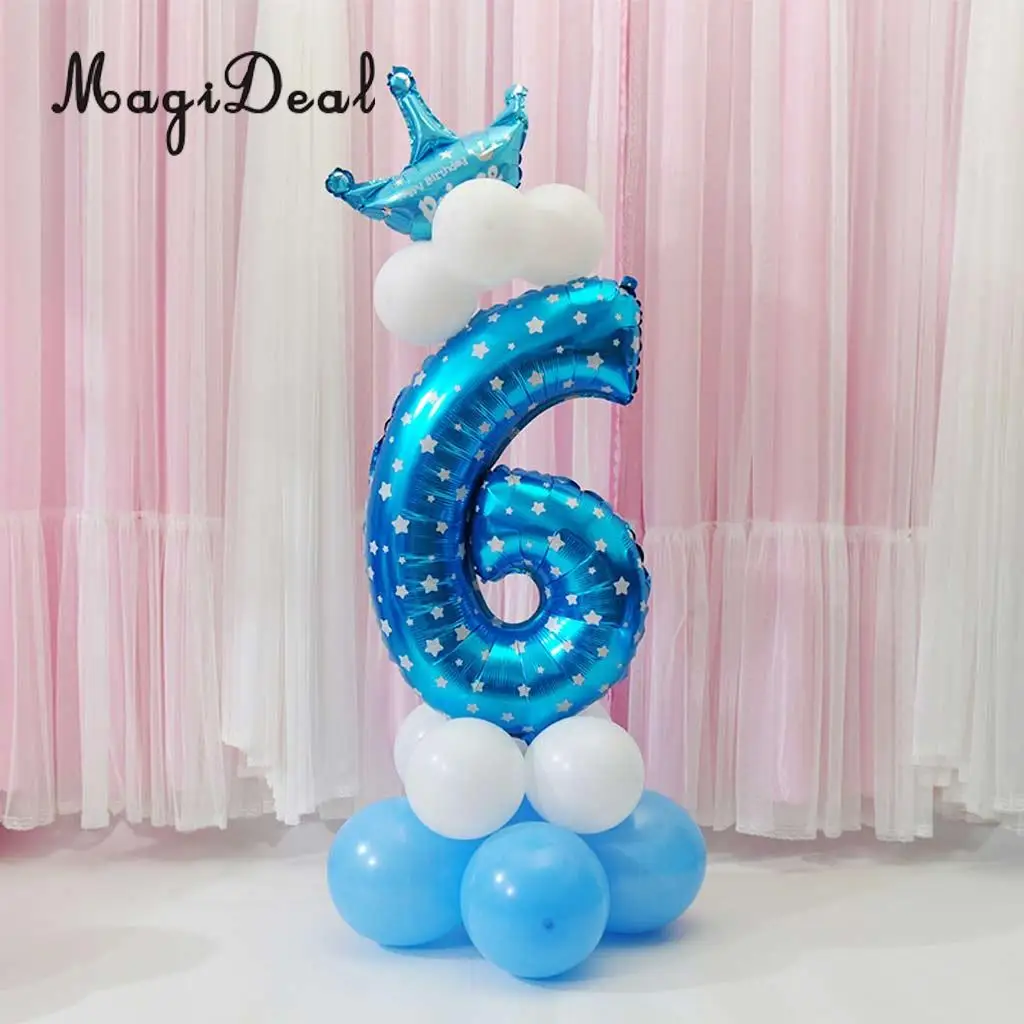 MagiDeal All Numbers 0 to 9 Prince Princess Crown Tiara Balloons Column Set Birthday Baby Shower Arch Garland Decor