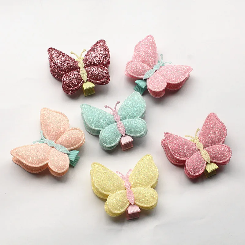 

Glitter Butterfly Double Layers Synthetic Leather Design Kids Hairpins Handmade Hair Clips Lovely Bowknot Accessories 6pcs/lot