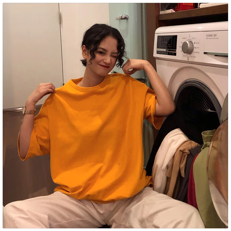 oversized Tee Shirt 7 Solid Color Basic T-shirts Women Casual Harajuku Summer long white black Tops Korean Hipster White T Shirt friends t shirt