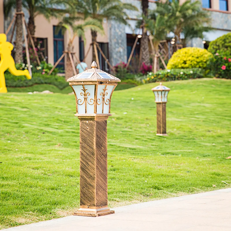 

solar bollard lawn decking lights dusk to dawn light outdoor garden decorative aluminum lithium battery waterproof path light