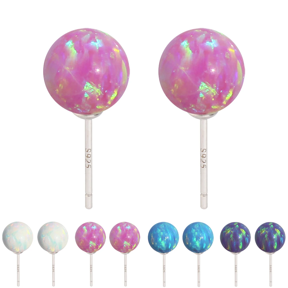 

Earring stud 925 sterling silver ear accessories opal ball 8mm shining artificial stone post nickel-free fashion jewelry