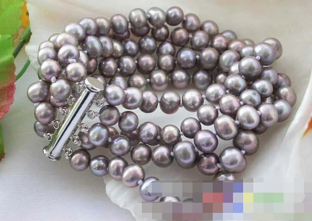

free shipping 01366 5ROW lavender ROUND FRESHWATER PEARL BRACELET