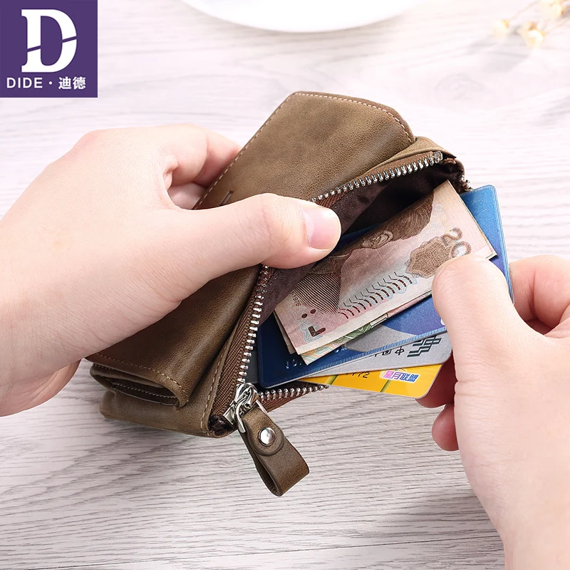 

DIDE Genuine Leather Purse Wallet Women Large Capacity Car key Zipper Coin Purses Men Card Holder Vintage style