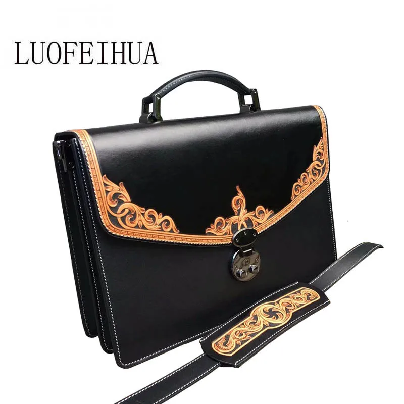 

LUOFEIHUA 2019 new handmade leather handbag Leather carving handbag Vintage brand one shoulder messenger bag