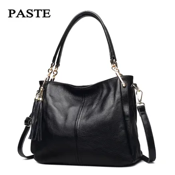 

PASTE Women Handbag Large Capacity Socialite Messenger Bag Genuine Cow Leather Trendy Soft Leather Women Crossbody Bag Tassel
