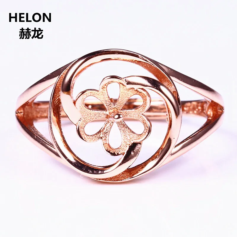 

Sterling Silver 925 Rose Gold Color Women Engagement Wedding Ring Pearl or Round Bead Amber Agate Semi Mount Setting
