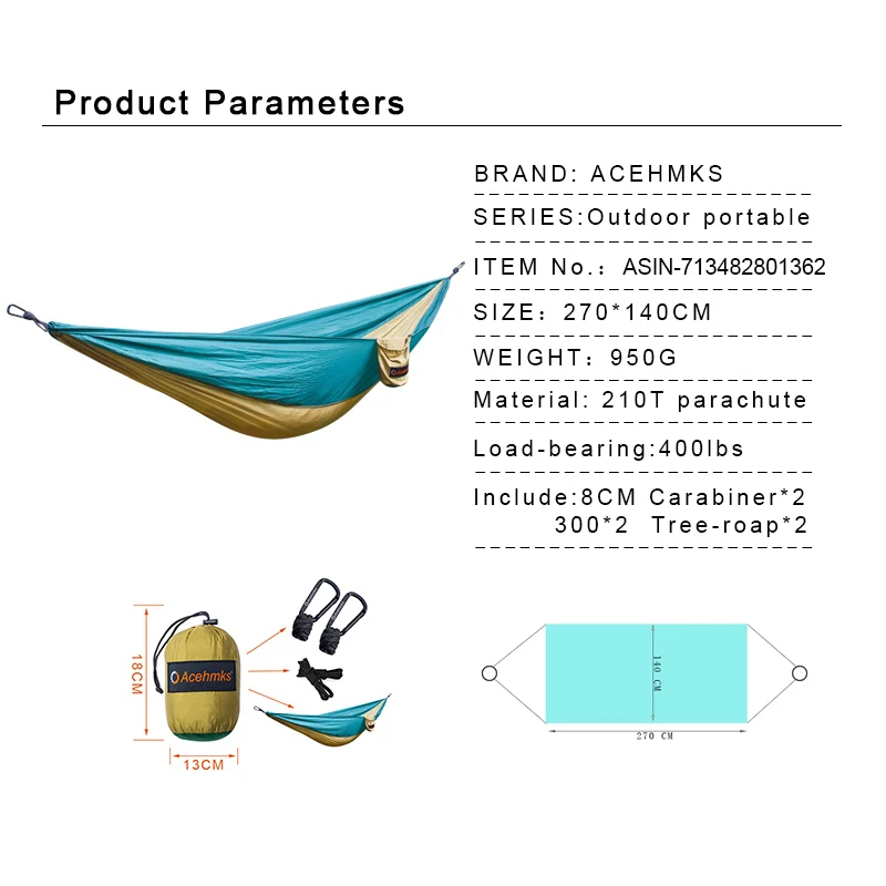 Acehmks гамак для наружной кемпинга Портативный Сверхлегкий нейлон парашютом гамаки 106 ''X 55'' 450LBS с 2 веревки, дерево 300 см * 2 шт
