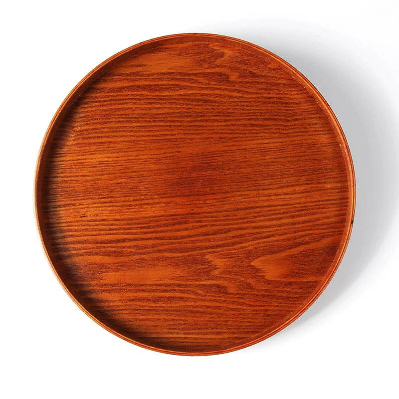 30cm Round Serving Tray Wood Oriental Coffee Tea Tray Wooden Pallet Snack Fruit Plates Food Tray HomeBar Dishes Wooden Utensils (2)