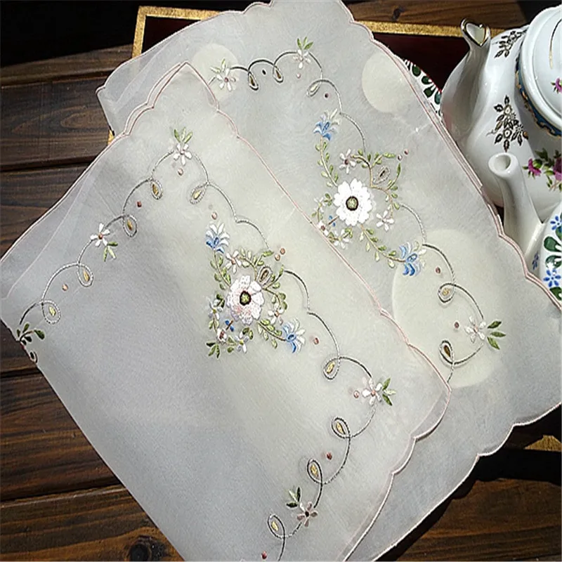 

Free Shipping elegance embroidery 43x28cm tablecloth Cup Mat Table Cover placemat for wedding party Chirstmas gift