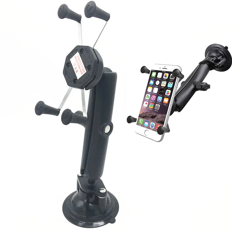 

Twist Lock Suction Cup Mount with Long Length Double Socket Arm & Universal X-Grip phone Holder for ram mount