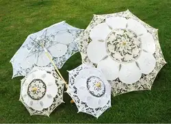 Белый кружевной зонтик невесты маленький зонт от солнца хлопок вышивка невесты белое, цвета слоновой кости кружево зонтик невесты свадьба