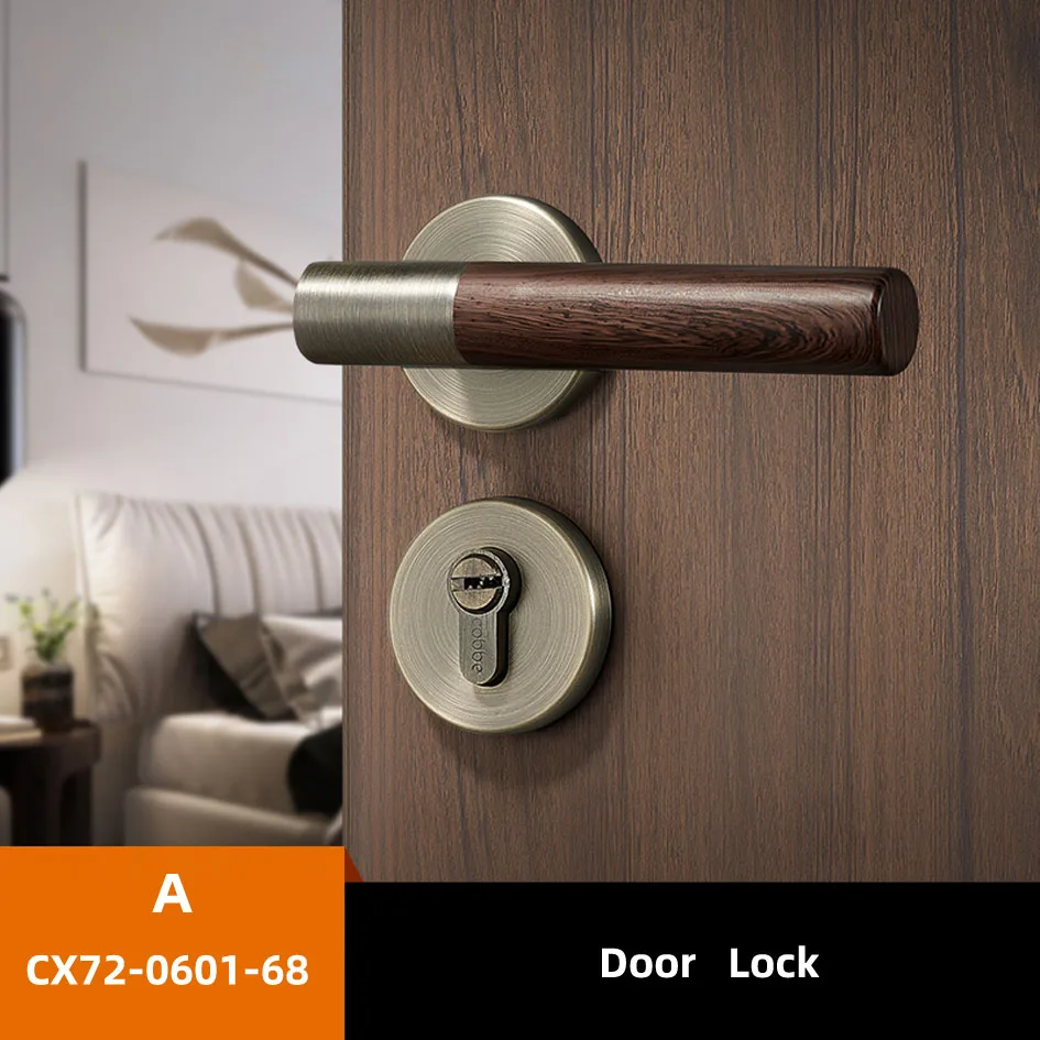 1 комплект античный деревянный узор межкомнатный дверной замок гостиная/спальня черная дверная ручка замок двери - Color: A CX720601-68