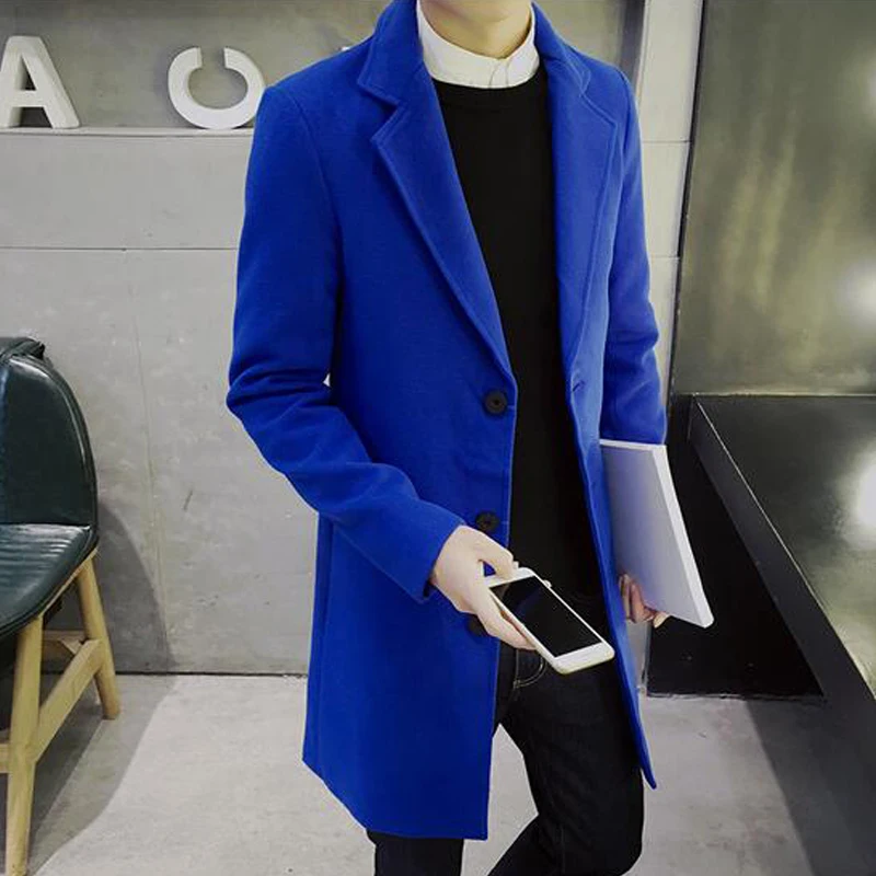 2017 Autumn Winter Hot Sale Men Wool Trench Coat Solid Color Slim Fit  Fashion Casual Jacket Windproof Slim Long Trench Coat