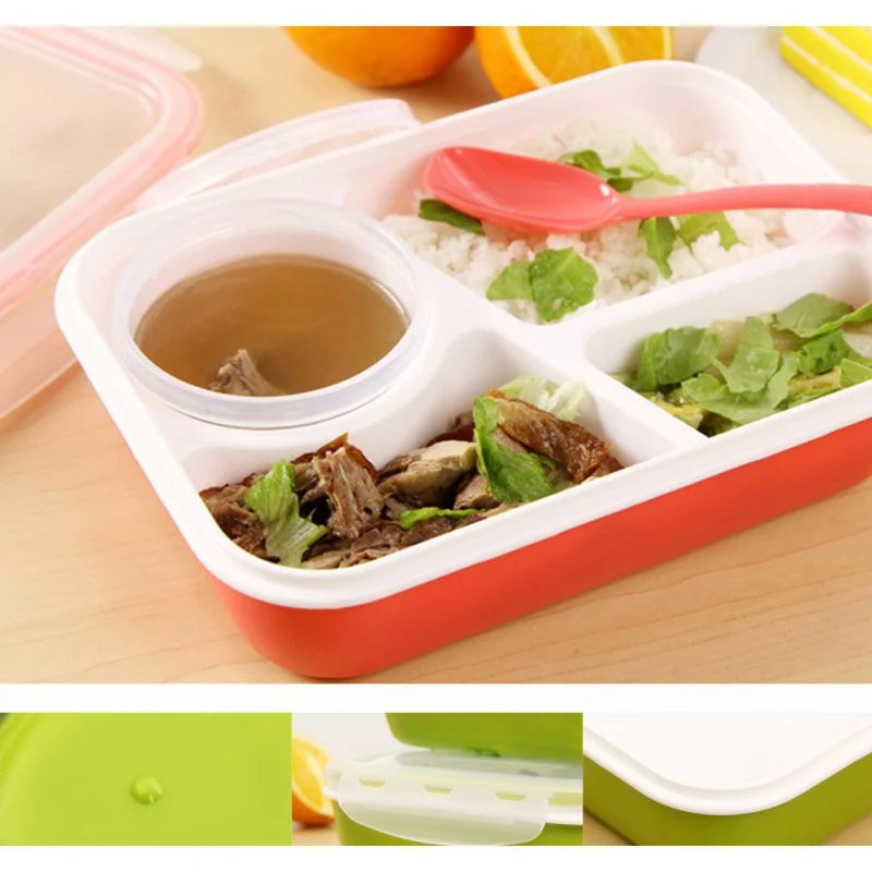 

Box Lunch Box Leakproof Reusable Food Grade Plastic Container with Spoon Bowl for Kids Adults