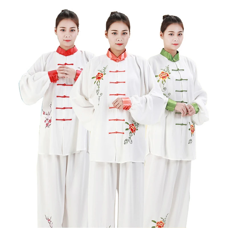 Women Traditional Chinese Clothing Embroidery Long Sleeved Wushu TaiChi KungFu Uniform Suit Uniforms Tai Chi Exercise Clothing