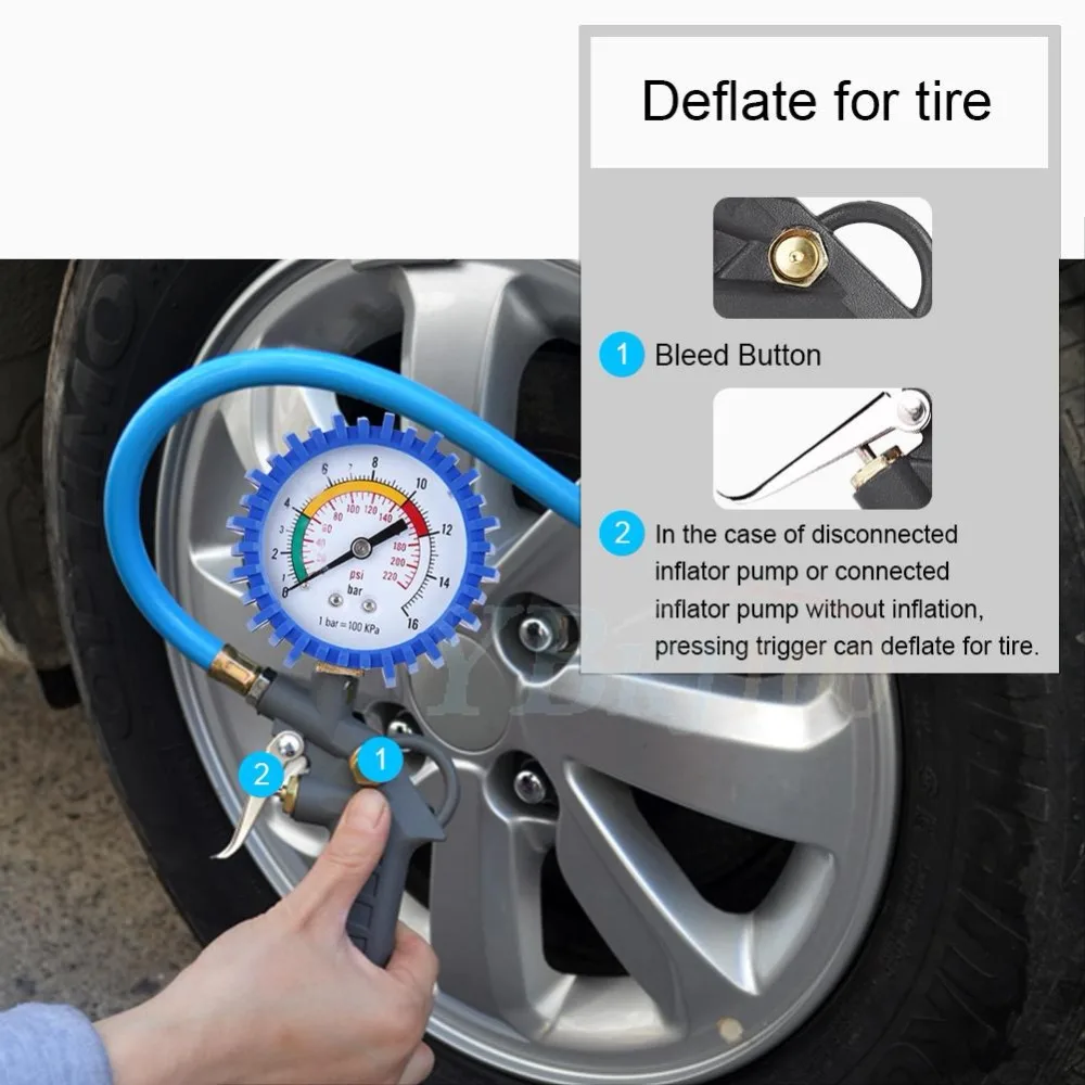 Oversea Long Tube Auto Car Motor Tyre Air Pressure Gauge Meter Tire