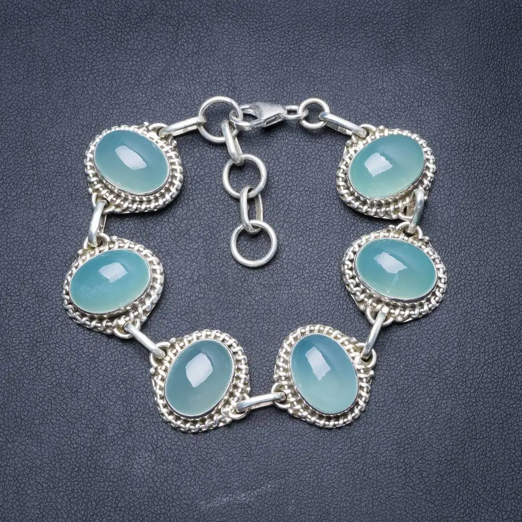

Natural Chalcedony Handmade Unique 925 Sterling Silver Bracelet 7-8" Y3401