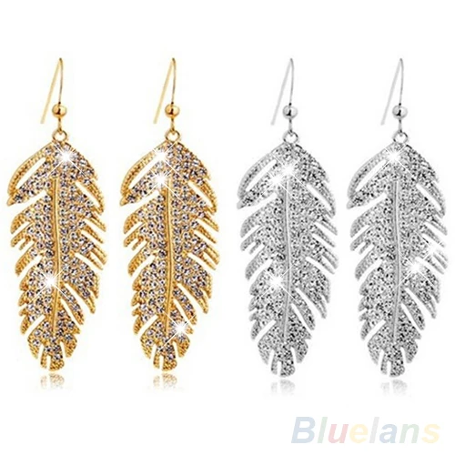 Women S Retro Boho Alloy Feather Rhinestone Eardrops Party Hook Women S Retro Boho Alloy Feather Rhinestone Eardrops Party Hook Dangle Earrings 1p4r