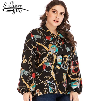 

Fashion womens tops and shirts 2019 casual loose plus size 3XL 4XL print chiffon shirt long sleeve women shirts 2271 50