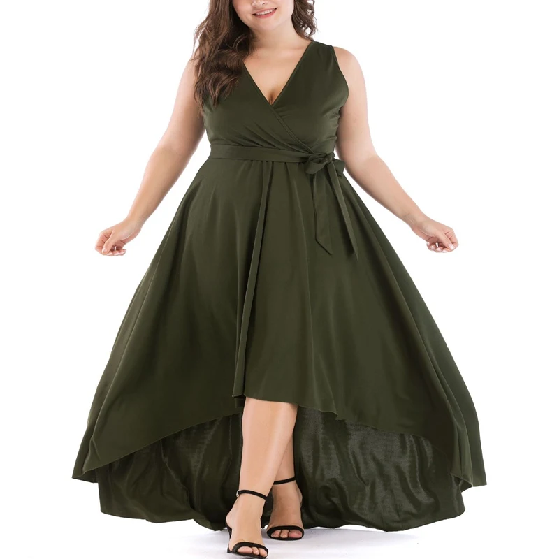 

Summer women's large size XL-5XL long section deep V-neck sexy sleeveless lace long fashion dress