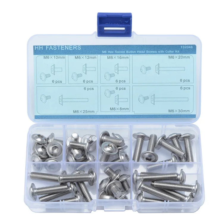 42 pcs M6 Hexagon Socket Button Head Screws with Collar Assortment Kit