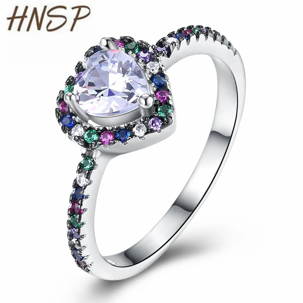 

HNSP 925 Silver Colorful Zircon Heart Ring For Women jewelry Female Rings Anel 2019 New