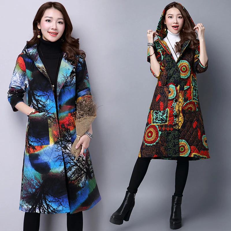 Et Parkas 4 1 Pardessus Manches Veste Épais 2 Chinois Mode Coton Femmes 3 Plein Automne Long Style Capuchon À Lin Hiver Manteau 1Bwa0a