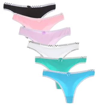 

6Pcs/lot Low-Rise Bow Thongs Solid Color Briefs Simple Style Underpants Sexy Fashion G-String Comfortable Breathable Panties