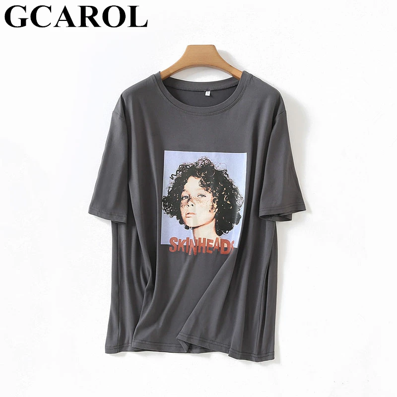 

GCAROL 2019 Summer Character Head Pattern harajuk Tshirt Casual Oversized Long Tees Streetwear Basic Perfect Plus Size M-XL Tops