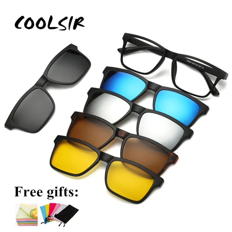 

5 Pieces Clip On Sunglasses Polarized Magnetic Glasses Spectacle Frame Men Women Male Driving Myopia Optical