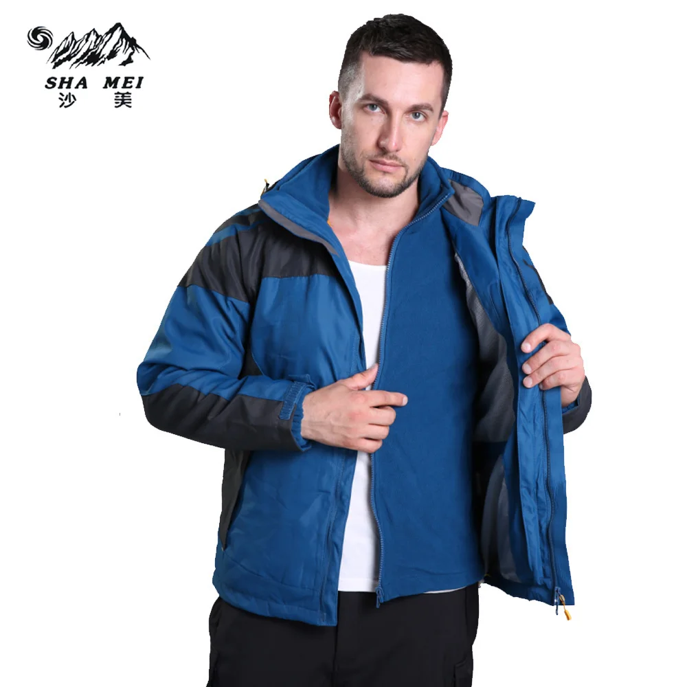 

2017 Patchwork Thermal Camping Coat 2 Piece Thick Jacket Lovers SoftShell Outdoor Windproof Hooded Fishing Jacket